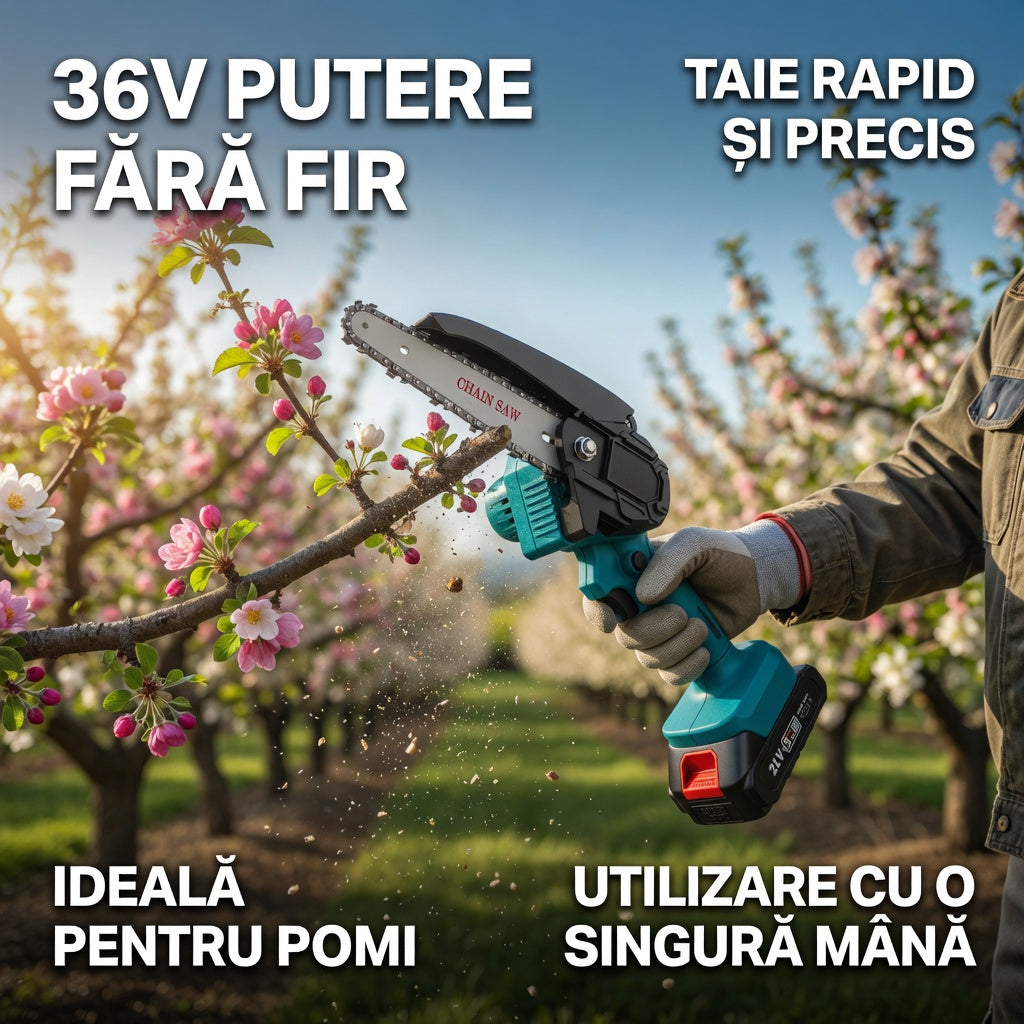 Drujba fierastrau fara fir 36V cu 2 acumulatori si lama 8 inch (20 cm)
