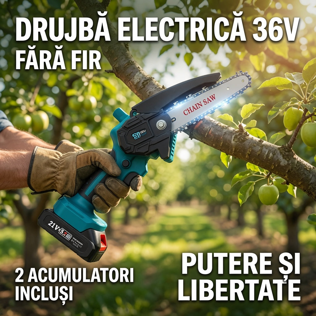 Drujba fierastrau fara fir 36V cu 2 acumulatori si lama 8 inch (20 cm)