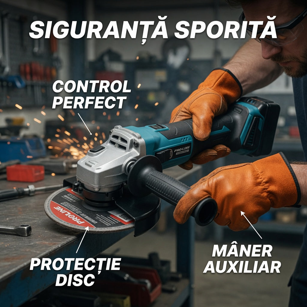 Polizor Unghiular (Flex) 48V 5Ah cu 2 Acumulatori, Încărcător, Mâner și Cheie, Albastru