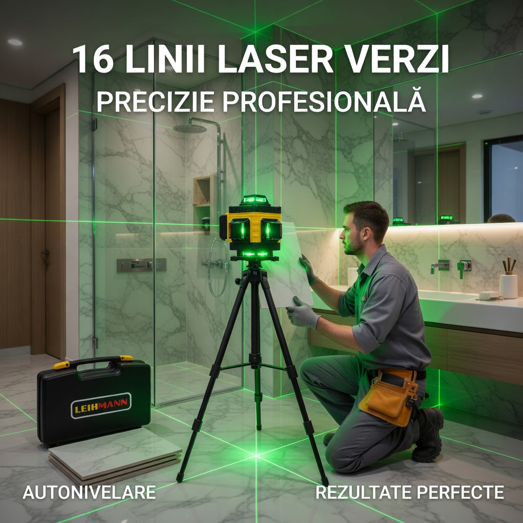 Nivela Laser 4D cu 16 linii verzi, autonivelare, telecomanda si trepied 150 cm