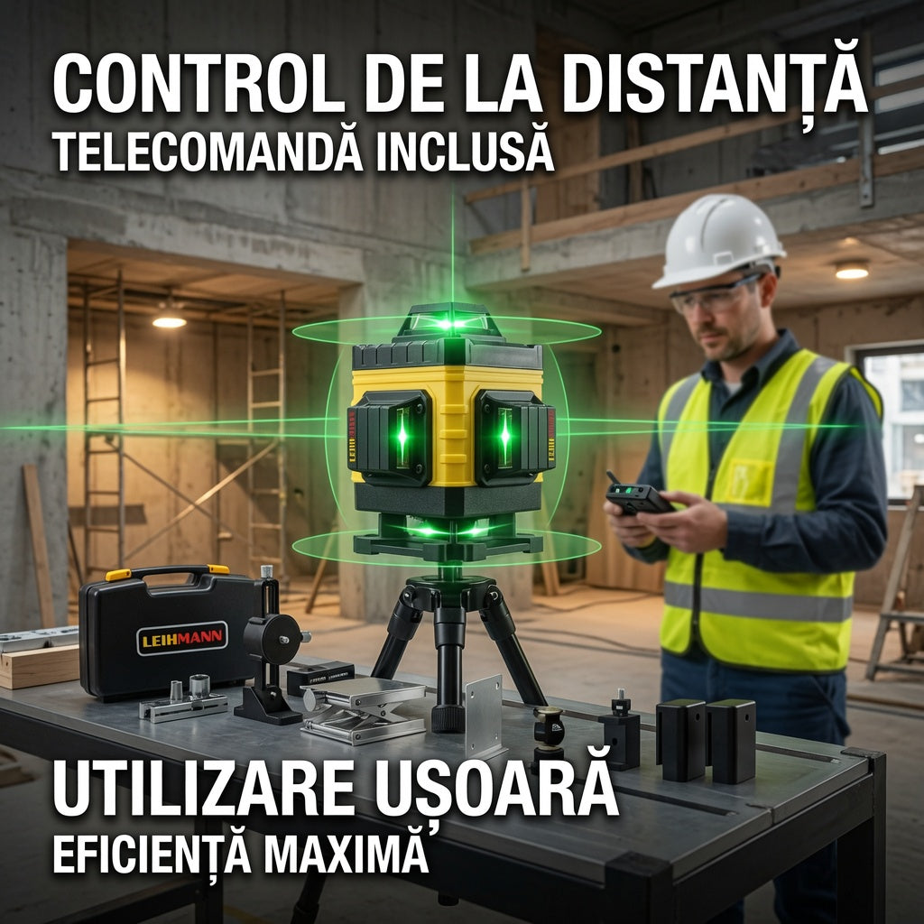 Nivela Laser 4D cu 16 linii verzi, autonivelare, telecomanda si trepied 150 cm