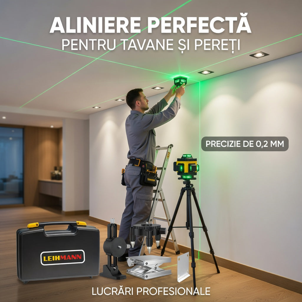 Nivela Laser 4D cu 16 linii verzi, autonivelare, telecomanda si trepied 150 cm
