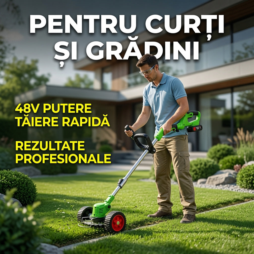 Motocoasă electrică 48V cu două roți detașabile și mâner ergonomic