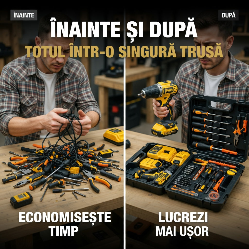 Masina de gaurit autofiletanta cu percutie, 24V, 2 acumulatori, set 26 piese, galben/negru