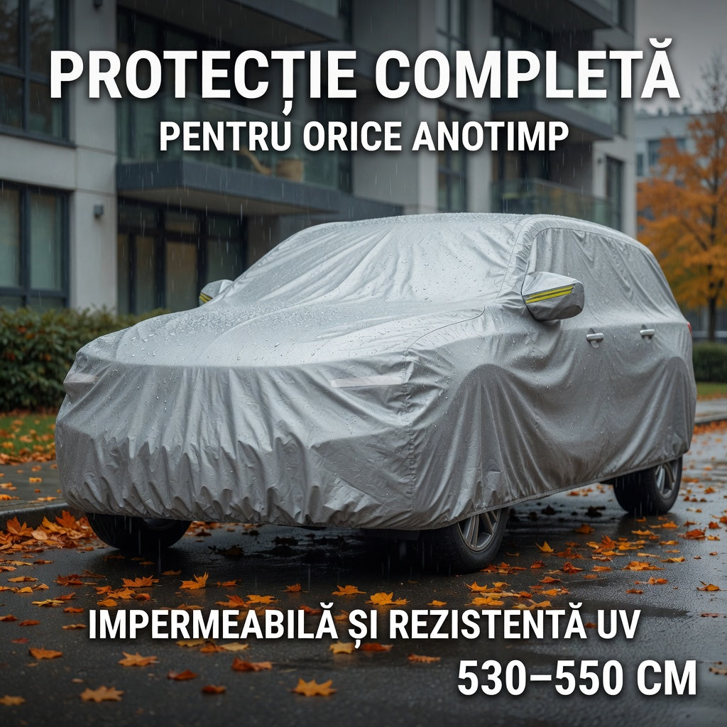 Husă/Prelata Auto Impermeabilă 530-550 cm cu Protecție UV și Fixare Sigură