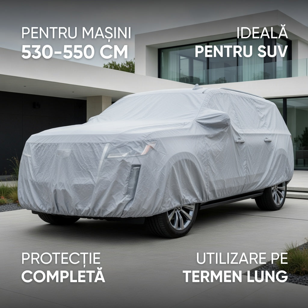 Husă/Prelata Auto Impermeabilă 530-550 cm cu Protecție UV și Fixare Sigură
