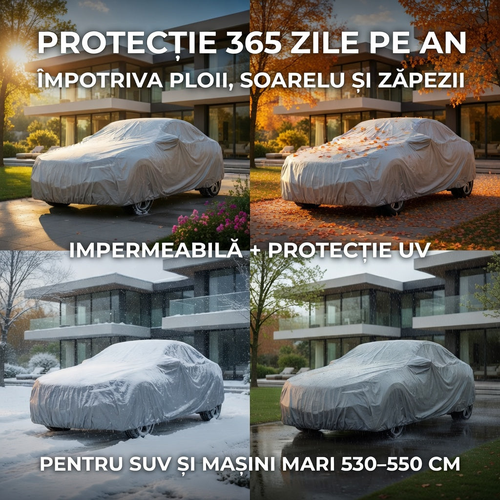 Husă/Prelata Auto Impermeabilă 530-550 cm cu Protecție UV și Fixare Sigură
