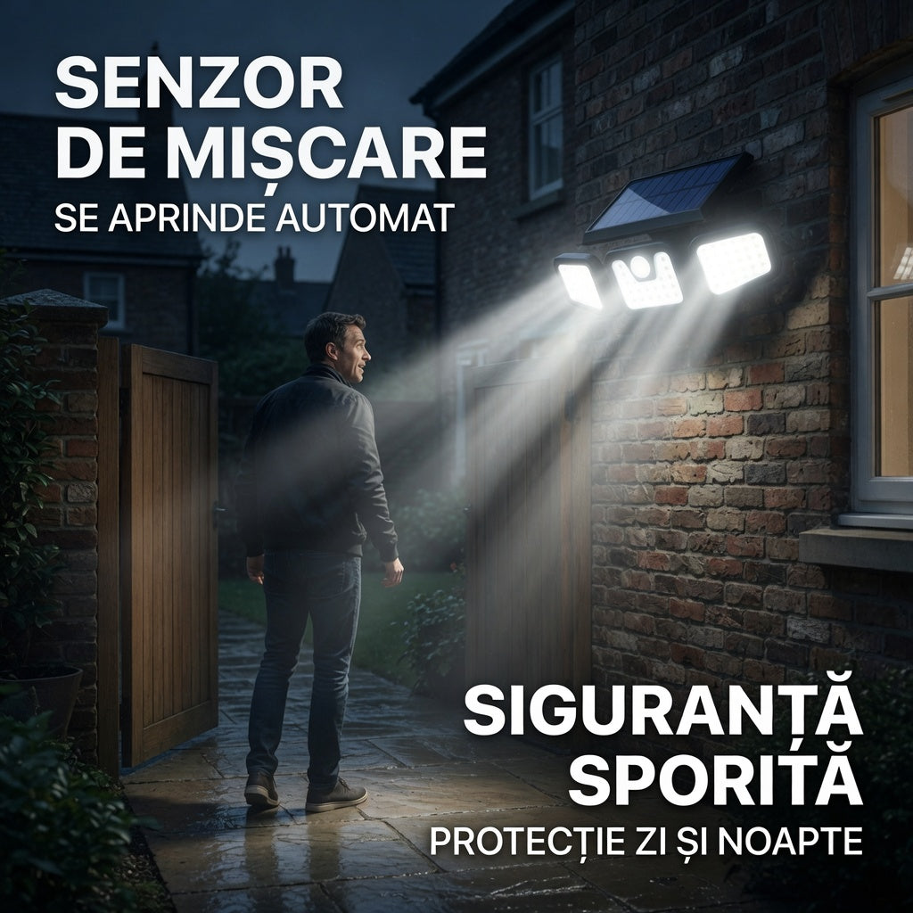 Lampă LED solară exterioară cu 3 spoturi reglabile – 74 LED