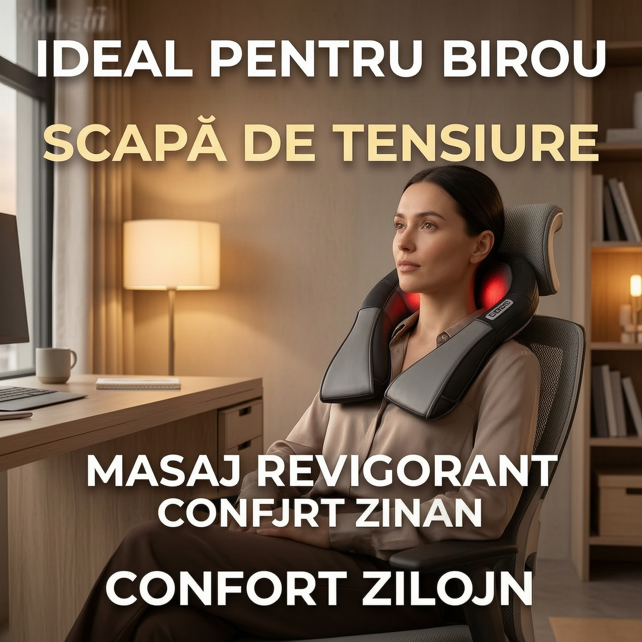 Dispozitiv masaj electric spate-gât-umeri cu încălzire și role bidirecționale