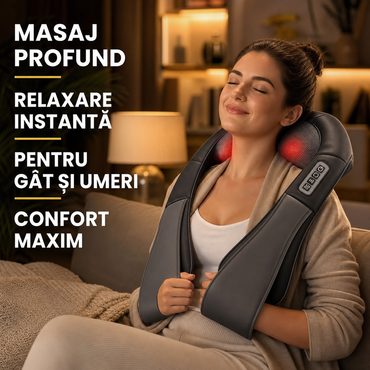Dispozitiv masaj electric spate-gât-umeri cu încălzire și role bidirecționale