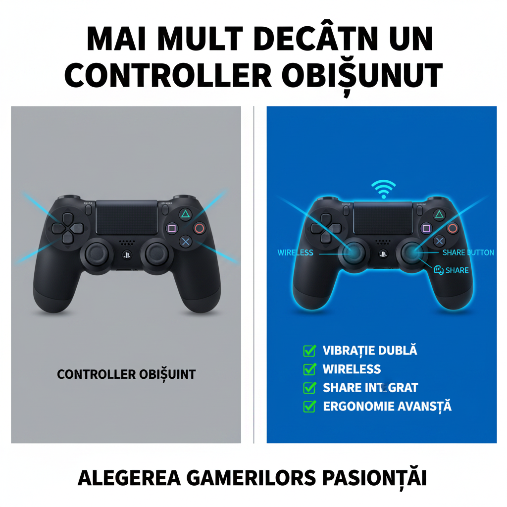 Gamepad wireless PS4 cu LED și ergonomie avansată