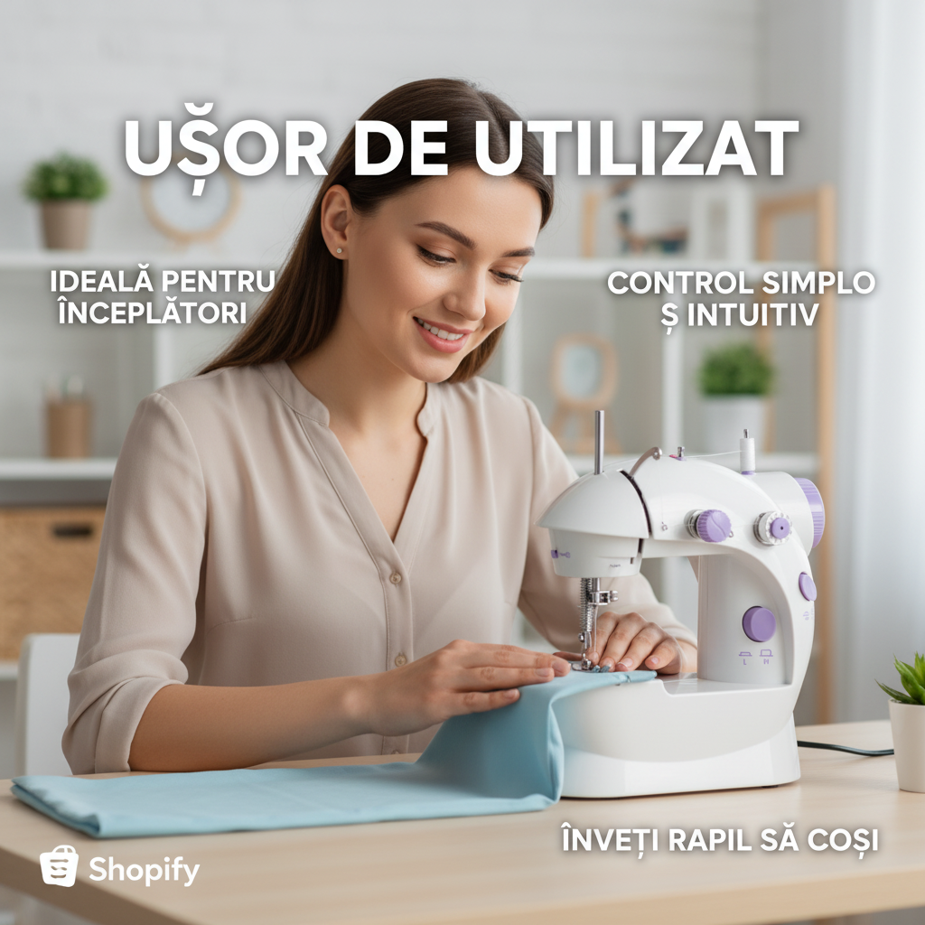 Mini maşină de cusut electrică 4-în-1 – portabilă, alb-mov