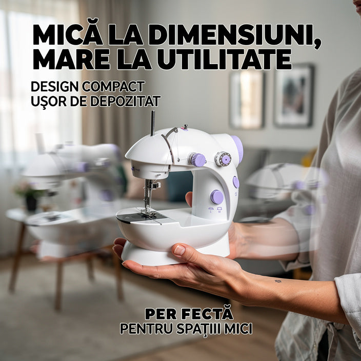 Mini maşină de cusut electrică 4-în-1 – portabilă, alb-mov