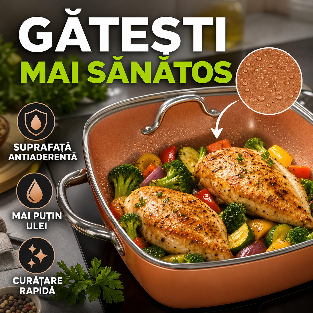 Set tigaie multifunctionala, 5 piese, pentru gatit la abur, cu placa de inductie din otel inoxidabil