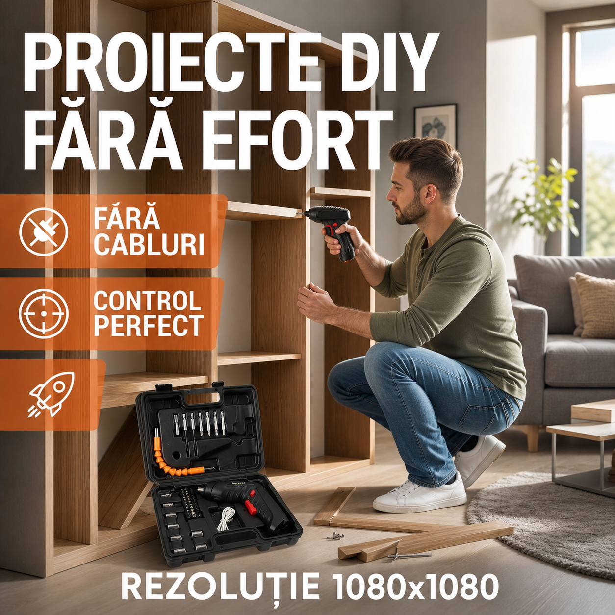 Șurubelniță electrică wireless – 50W, 48 accesorii, LED, acumulator Li-ion 1300 mAh