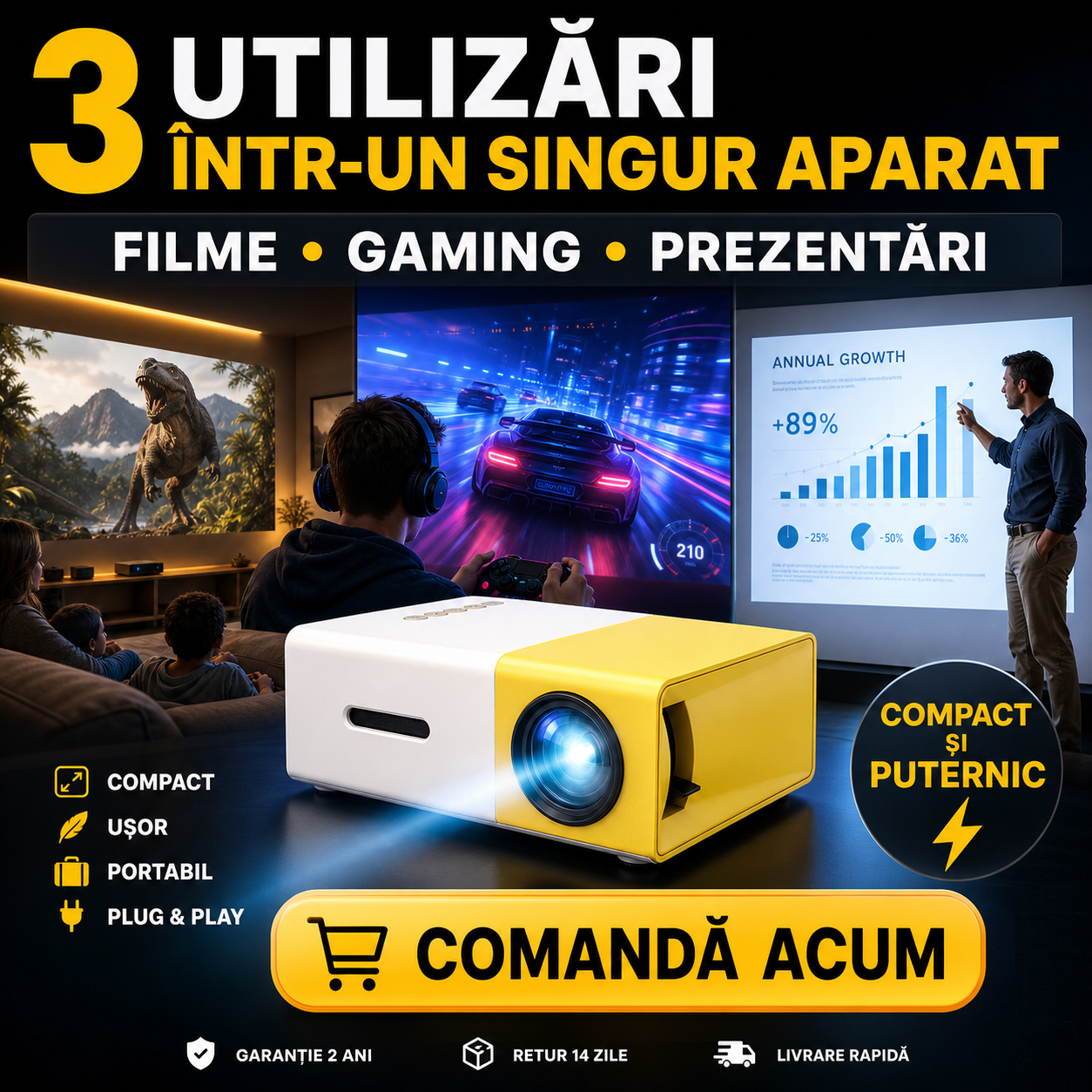 Mini proiector LED Full HD – portabil