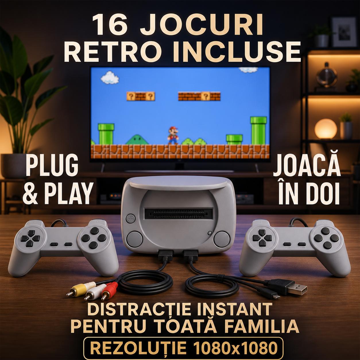 Consolă de jocuri Buxton Retro Game TV – 16 jocuri clasice incluse, conectare simplă la TV