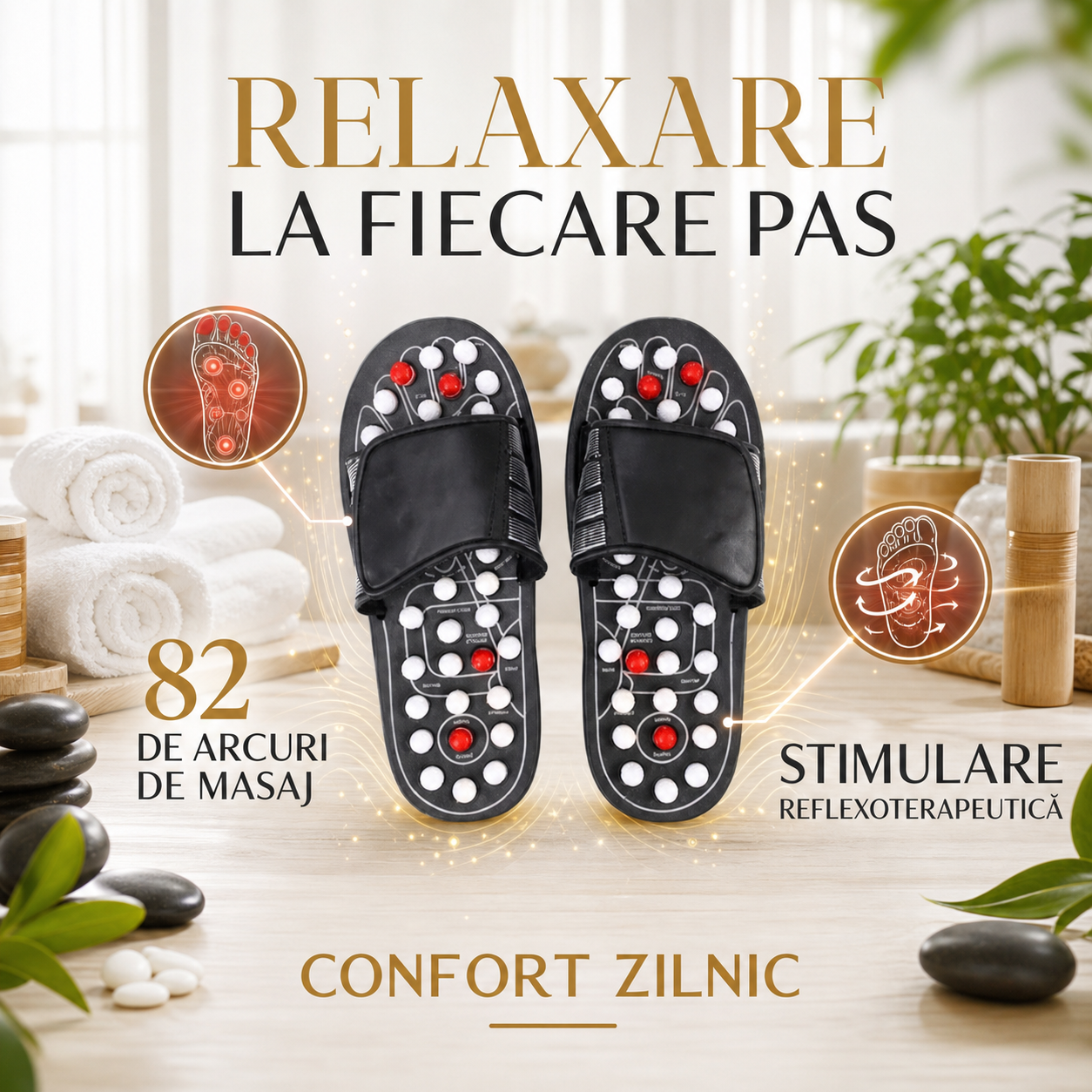 Papuci Reflexoterapie cu Talpă din Spumă pentru Bărbați – Mărimea 42-43