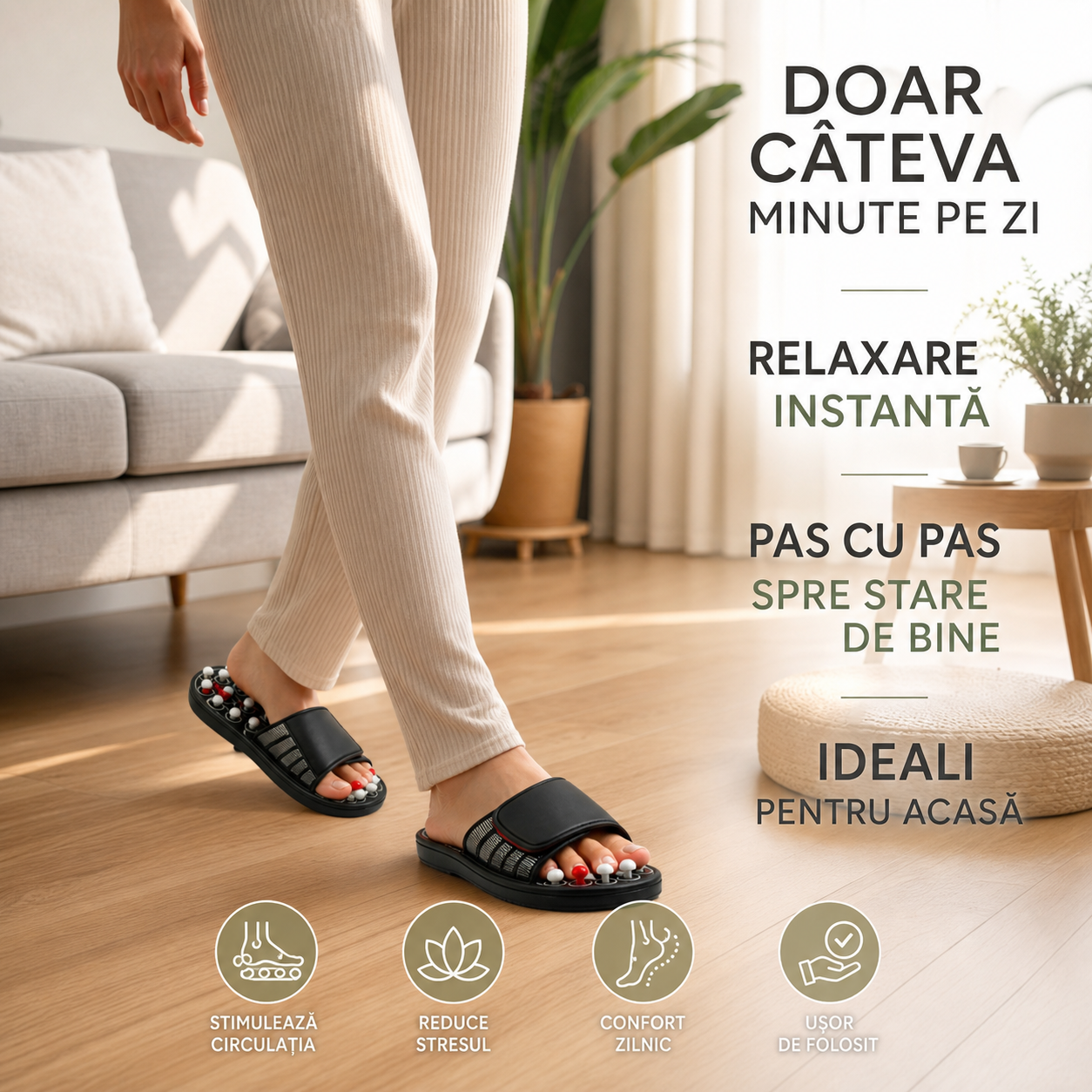Papuci Reflexoterapie cu Talpă din Spumă pentru Bărbați – Mărimea 42-43
