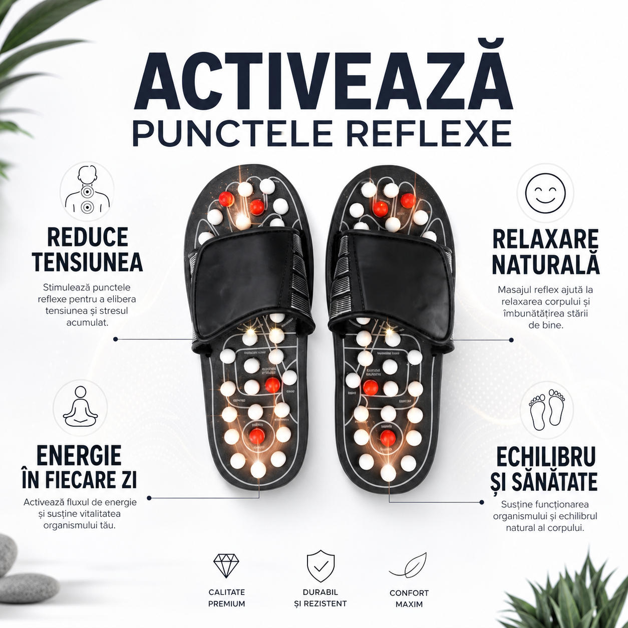 Papuci Reflexoterapie cu Talpă din Spumă pentru Bărbați – Mărimea 42-43