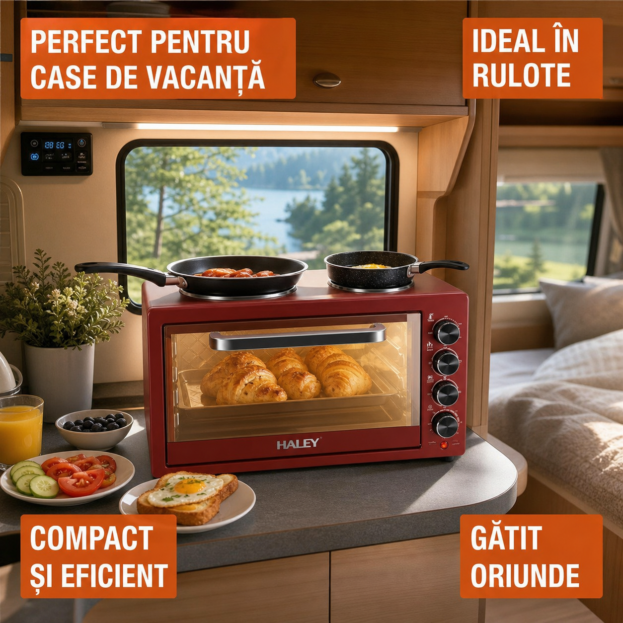 Cuptor Electric HALEY HY-5127, 48L, 2000W, cu Plita Dubla si Timer