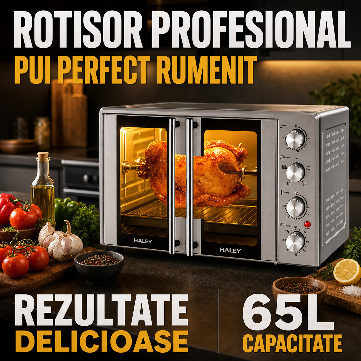 Cuptor Electric HALEY HY-513I, 65L, 3000W, cu Convecție și Rotisor