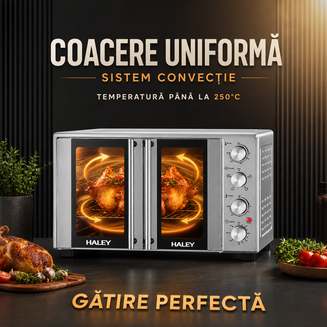 Cuptor Electric HALEY HY-513I, 65L, 3000W, cu Convecție și Rotisor
