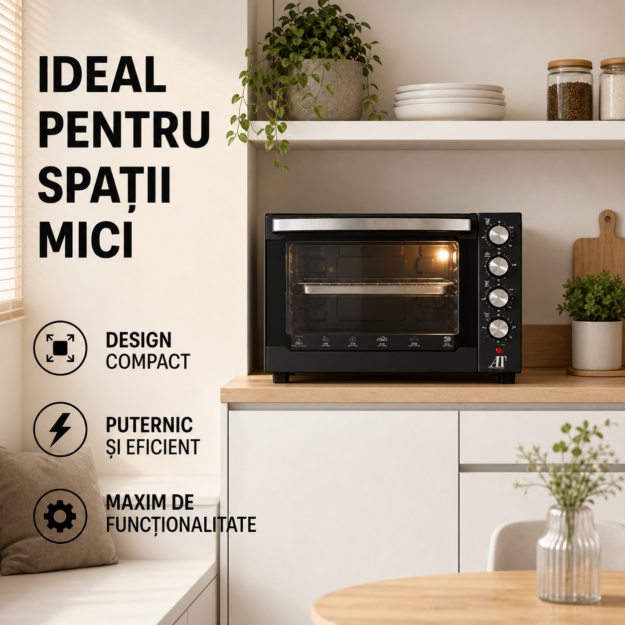 Cuptor Electric AT Performance AT-060L, 60L, 3000W, Negru