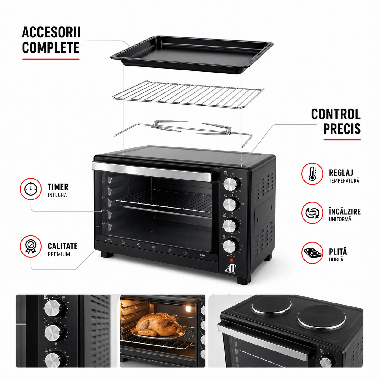 Cuptor Electric AT Performance AT-060L, 60L, 3000W, Negru