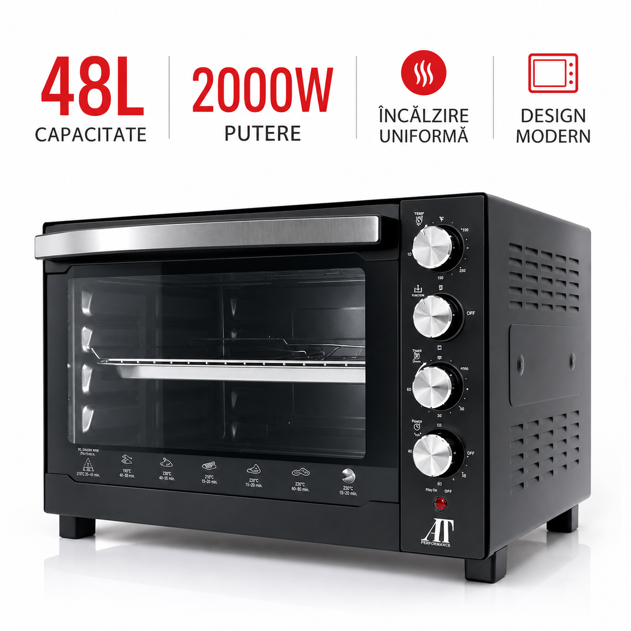 Cuptor Electric AT Performance AT-060L, 60L, 3000W, Negru