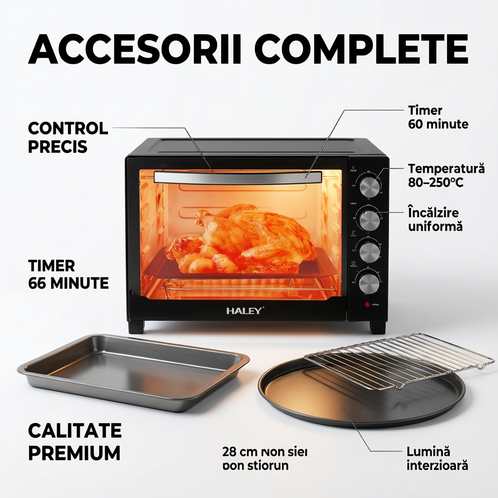 Cuptor Electric HALEY HY-5130, 60L, 2200W, Negru