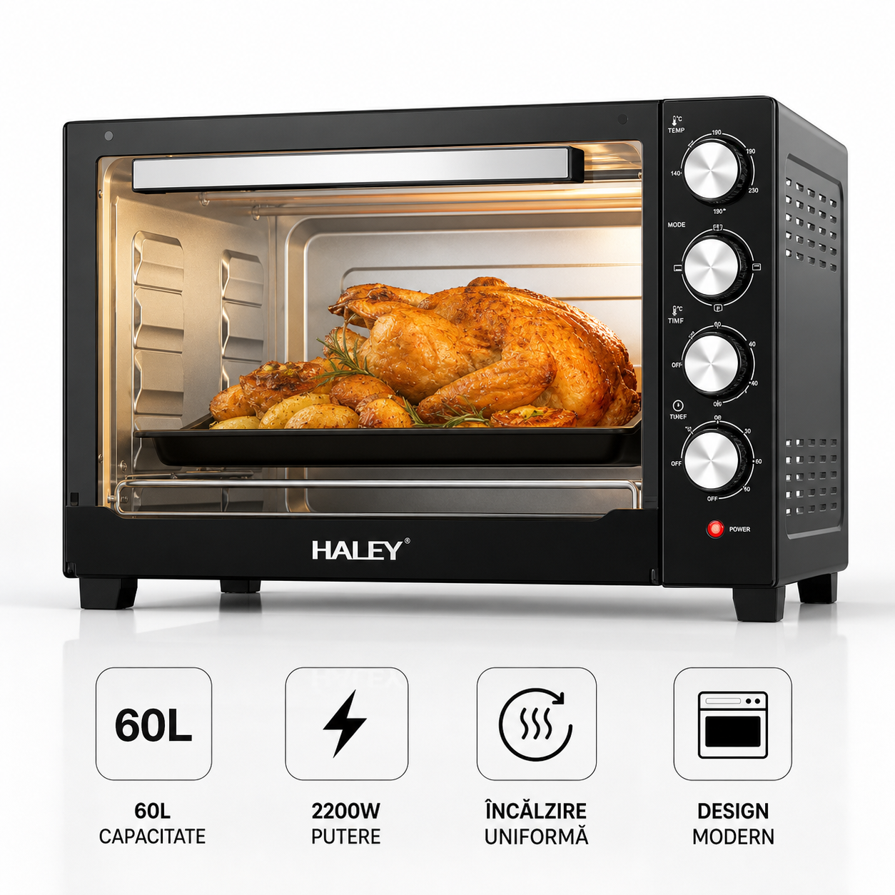 Cuptor Electric HALEY HY-5130, 60L, 2200W, Negru