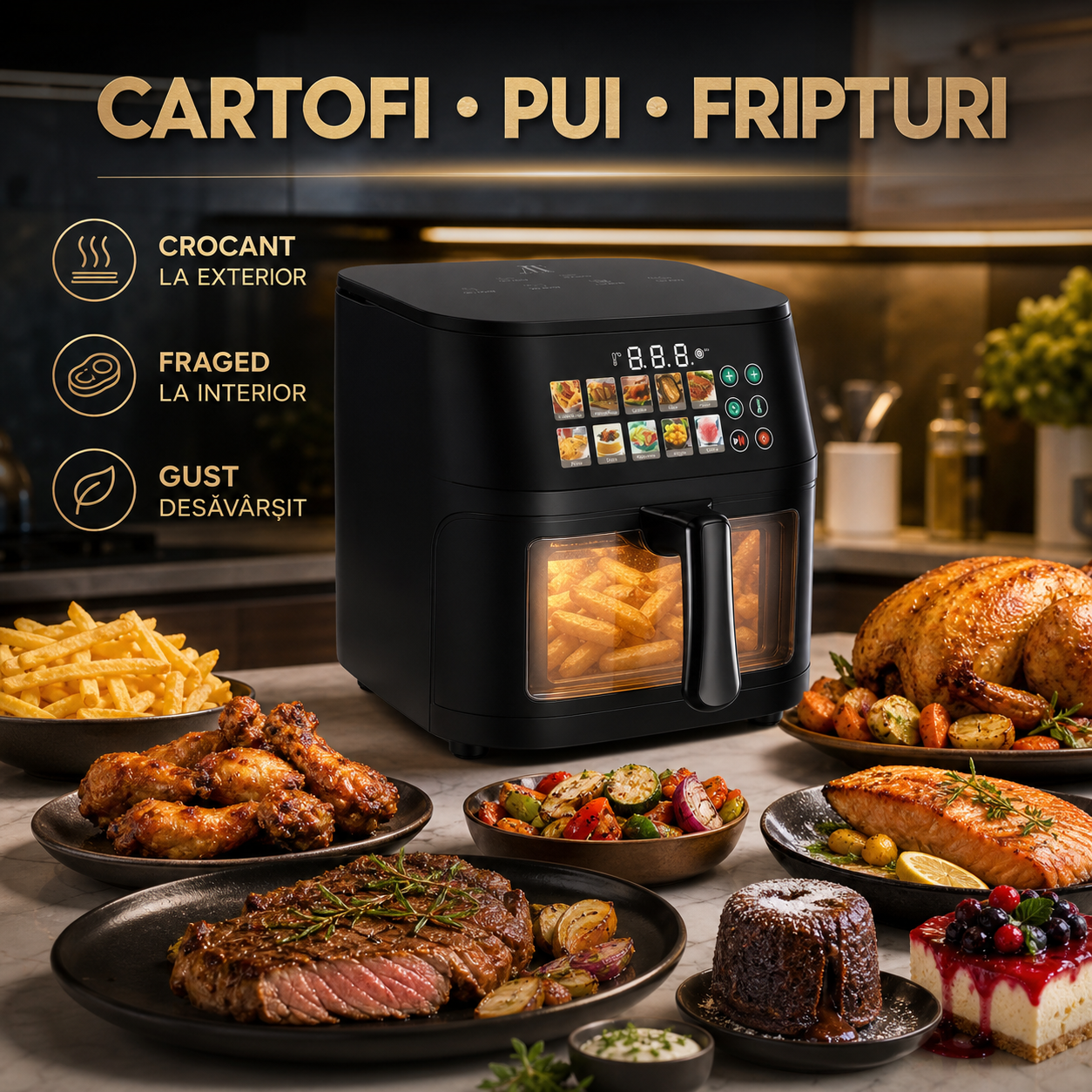 Friteuză cu Aer Cald AT Performance AT-2030, 10L, 2800W, Panou Digital