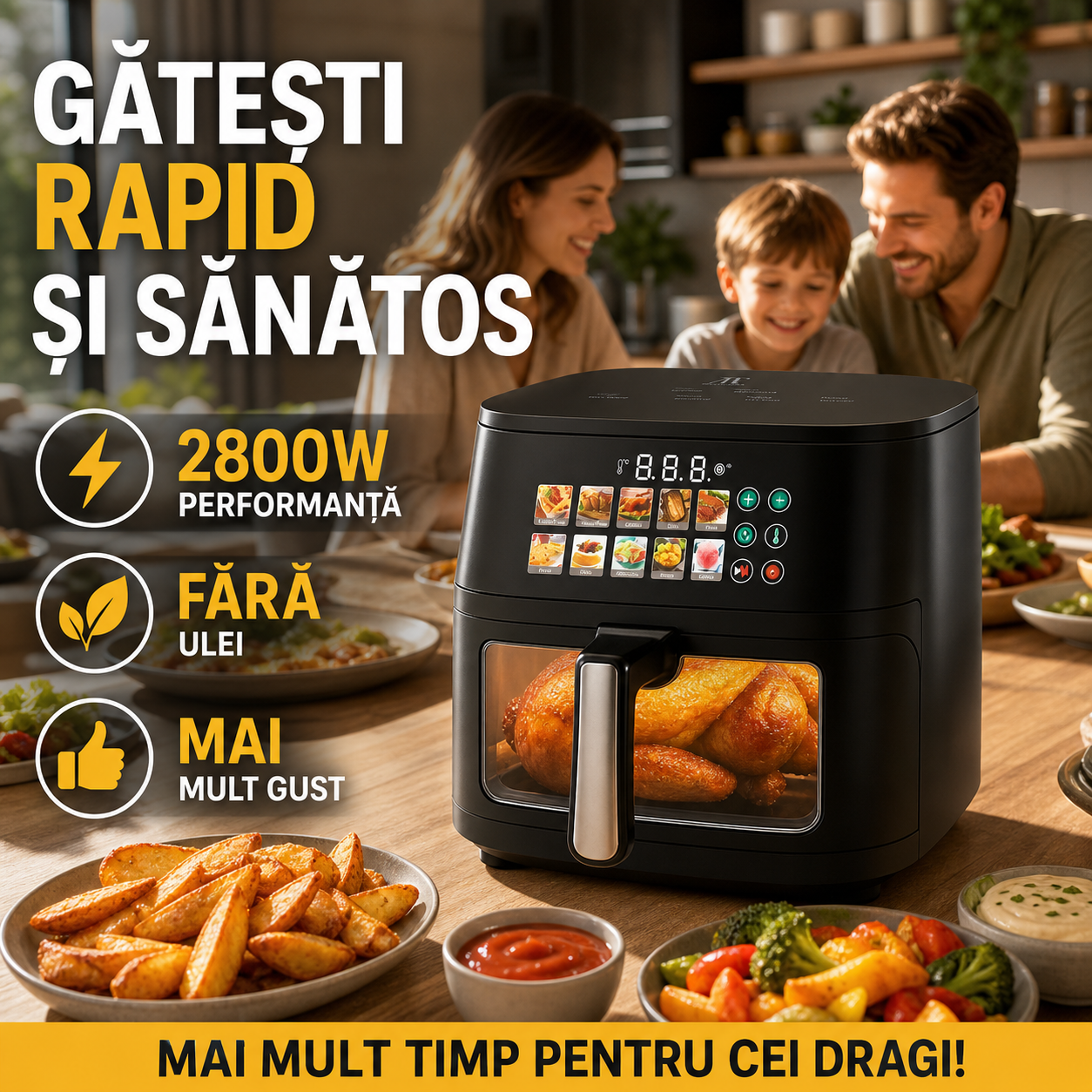 Friteuză cu Aer Cald AT Performance AT-2030, 10L, 2800W, Panou Digital