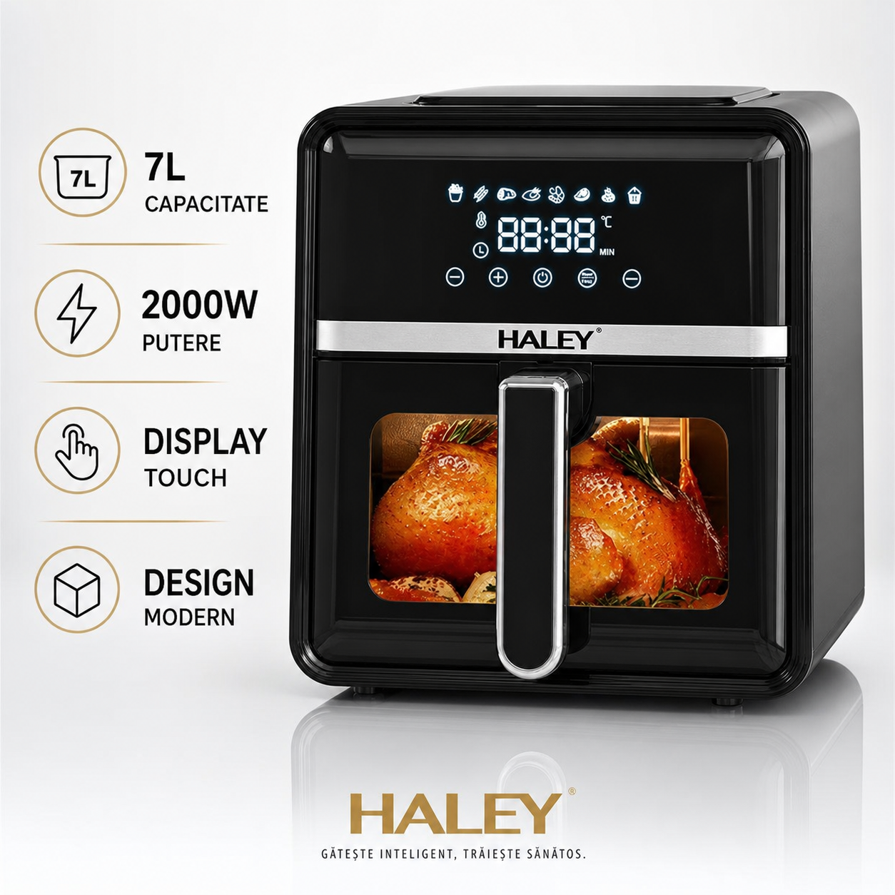 Air Fryer HALEY 7L, 2000W, Geam Transparent, Display Digital Touch