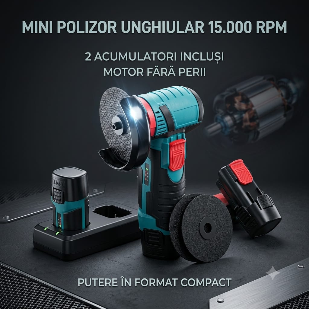 Mini polizor unghiular portabil 12V, disc 76 mm, verde/negru – flex electric compact