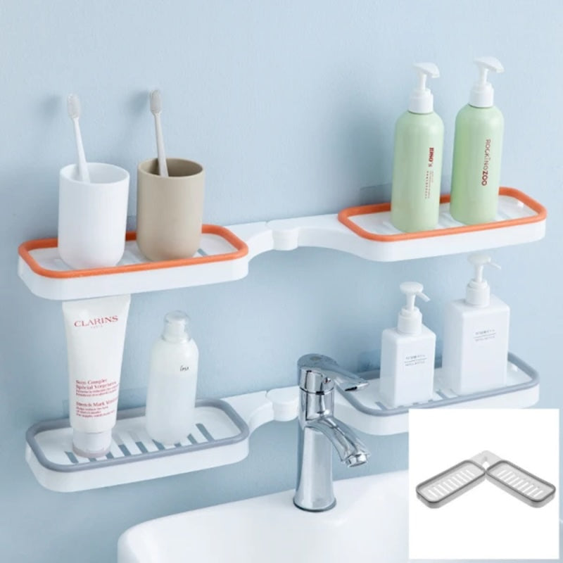 Suport dublu pentru baie, autoadeziv, rotativ 180°, gri