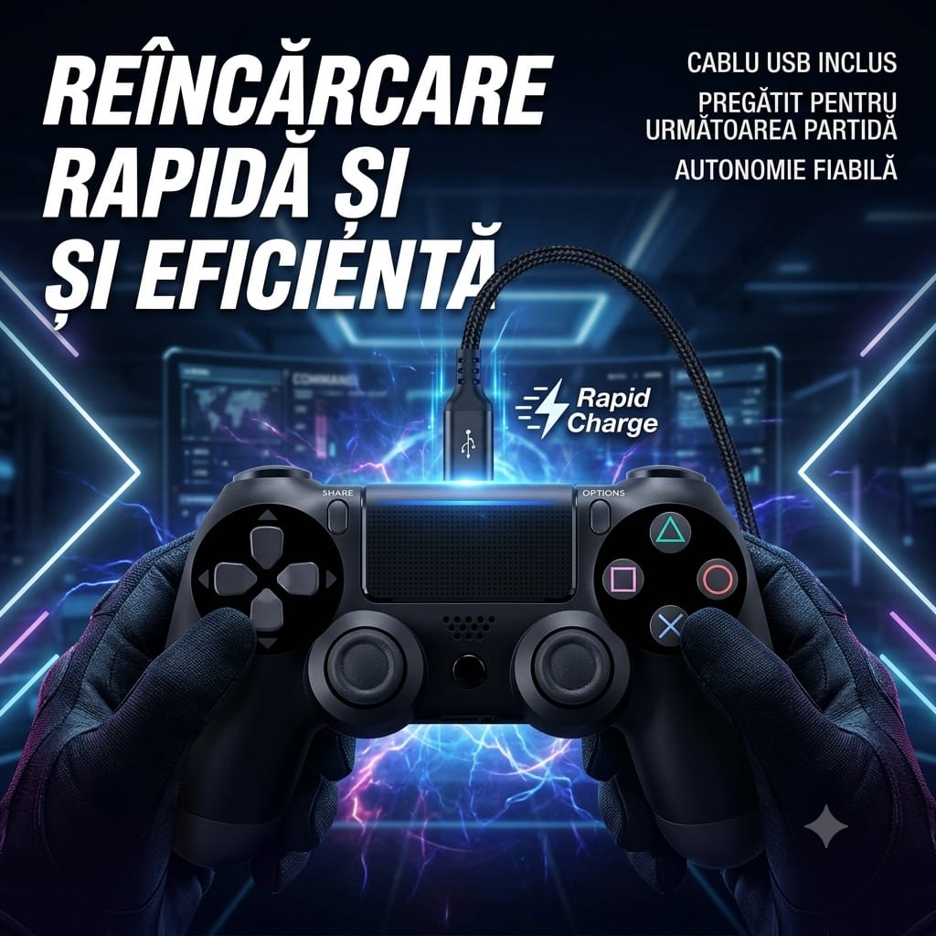 Gamepad wireless PS4 cu LED și ergonomie avansată