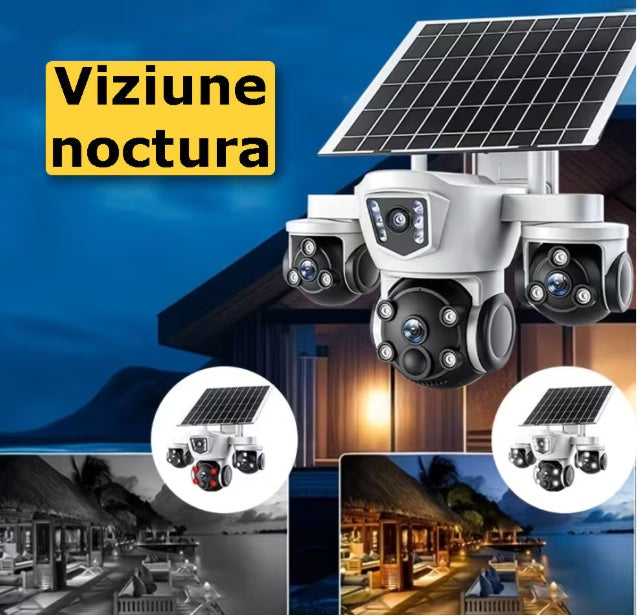 Camera de Supraveghere WiFi cu 3 Obiective, 15MP, Zoom 10X, Rotatie 360°, Night Vision Color, IP66