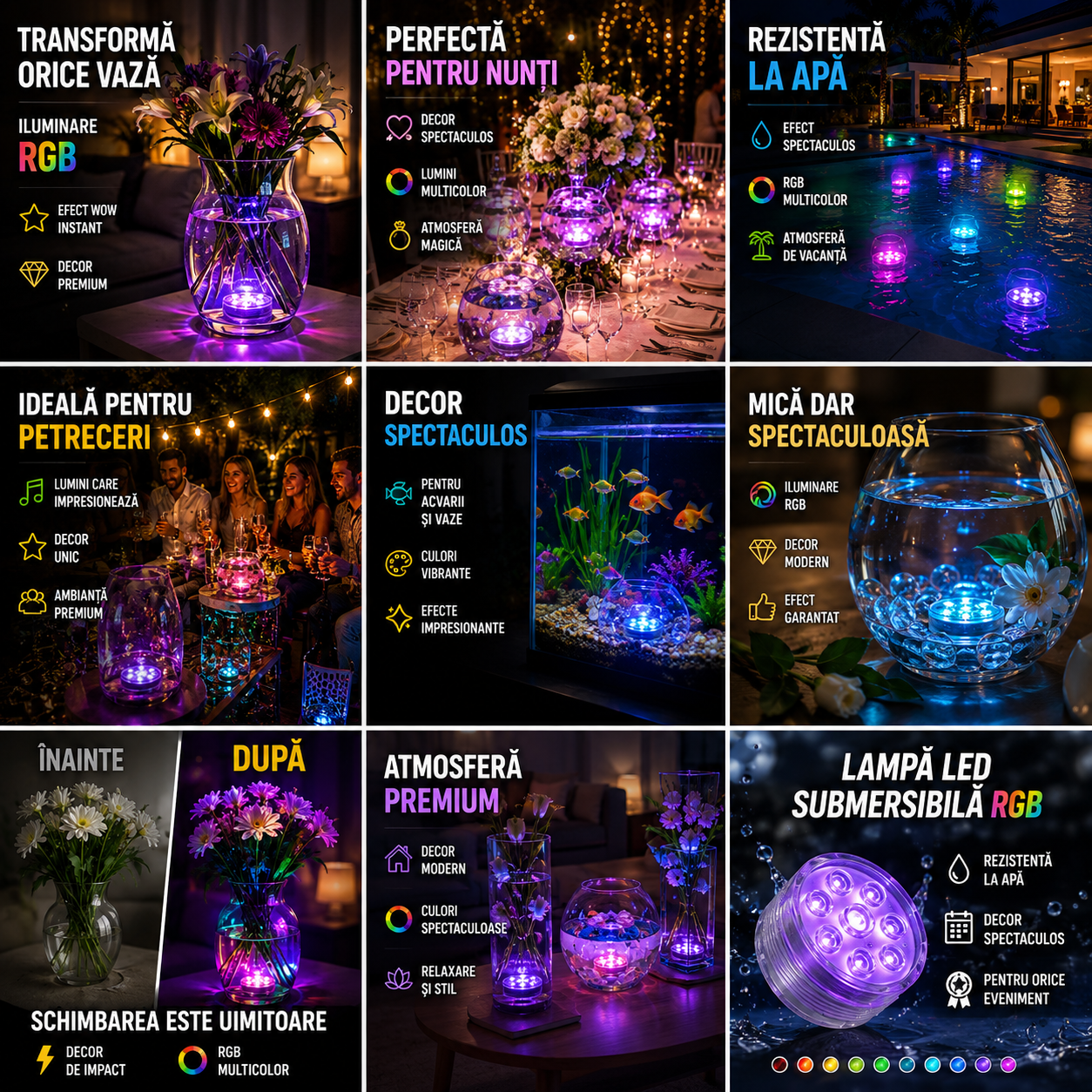 Lampa Decorativa LED RGB pentru Vaze, Acvarii si Decoratiuni cu Apa