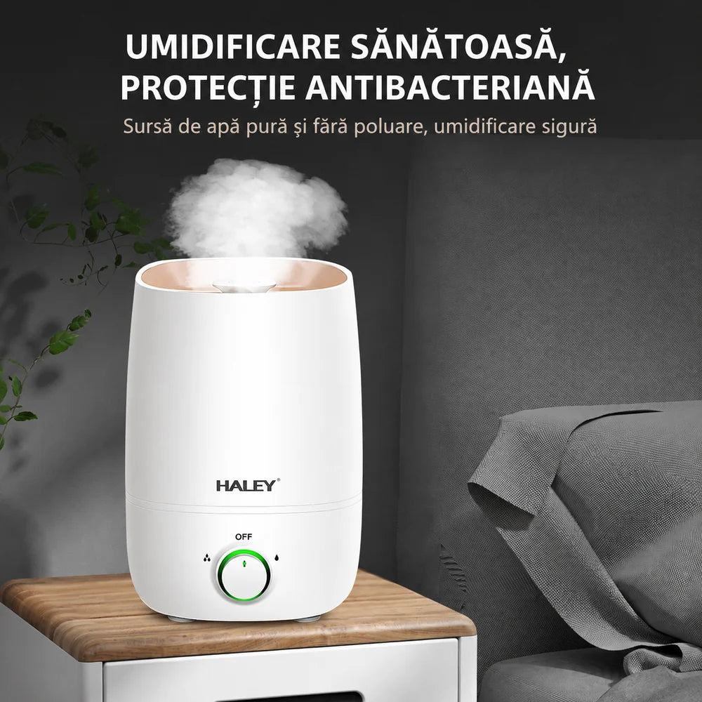 Umidificator de Aer HALEY HY-3100, 5L, 1000W, Umidificare 360°, Reglare Continuă a Ceții, Alb