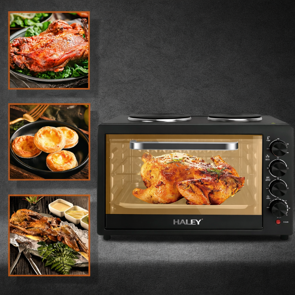Cuptor Electric HALEY HY-5126, 48L, 2000W, cu Plită Dublă, Negru