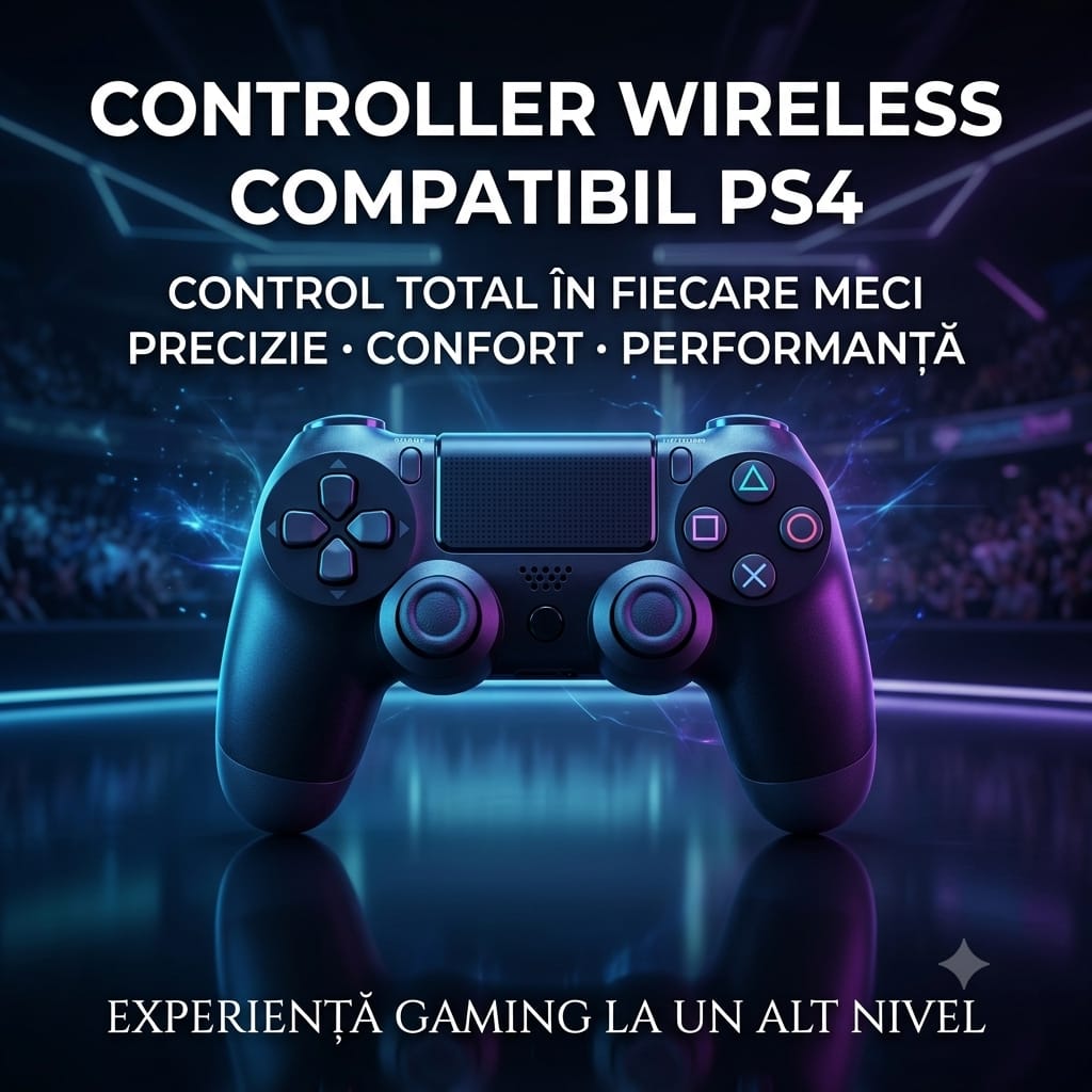 Gamepad wireless PS4 cu LED și ergonomie avansată