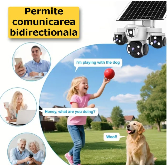 Camera de Supraveghere WiFi cu 3 Obiective, 15MP, Zoom 10X, Rotatie 360°, Night Vision Color, IP66