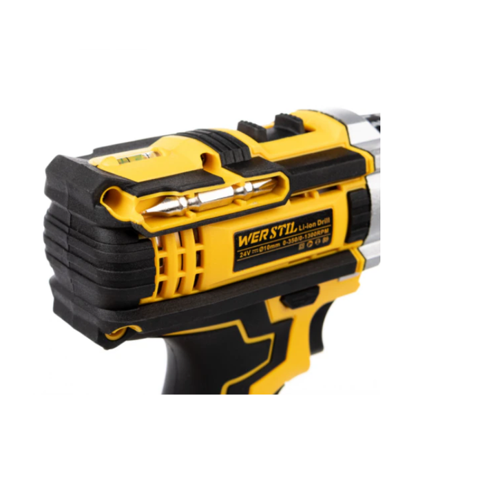 Masina de gaurit autofiletanta cu percutie, 24V, 2 acumulatori, set 26 piese, galben/negru
