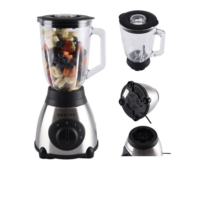 Blender 2 în 1, 450W, Bol din Sticlă 1,5L, 3 Viteze și Funcție Pulse, Râșniță Inclusă – Inox/Negru