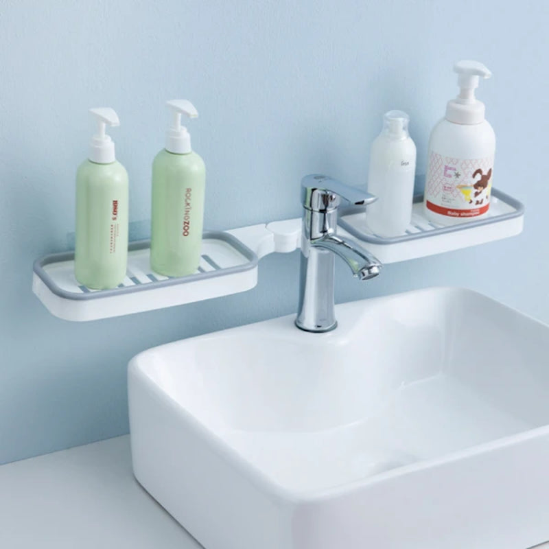 Suport dublu pentru baie, autoadeziv, rotativ 180°, gri