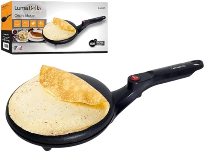 Aparat Electric pentru Clătite (Crepe Maker) LumaBella, 650W – Placă Largă din Metal, Design Slim și Compact, Negru