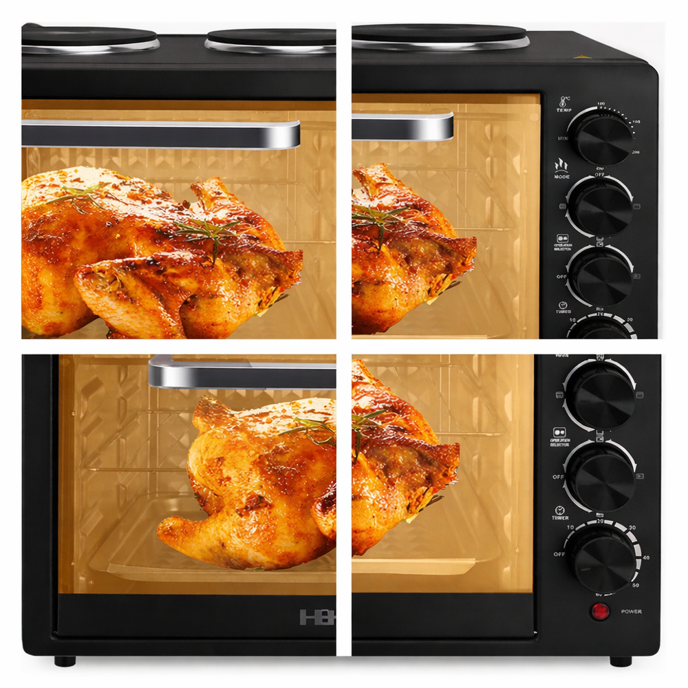 Cuptor Electric HALEY HY-5126, 48L, 2000W, cu Plită Dublă, Negru