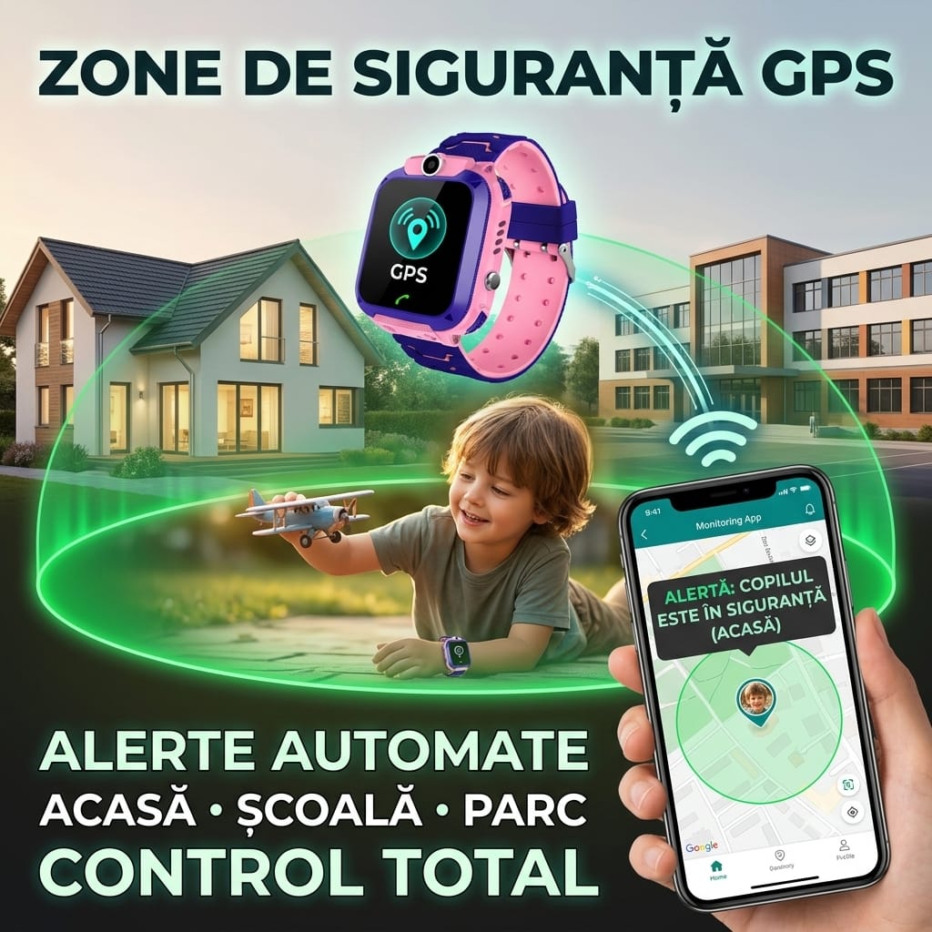 Ceas Smartwatch pentru Copii Q12, Roz, GPS, Wi-Fi, Funcție Telefon, SOS, Touchscreen
